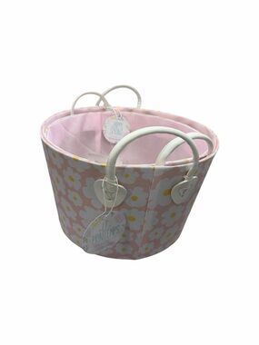 2 Pink Floral baskets with White Handles ~ NWT